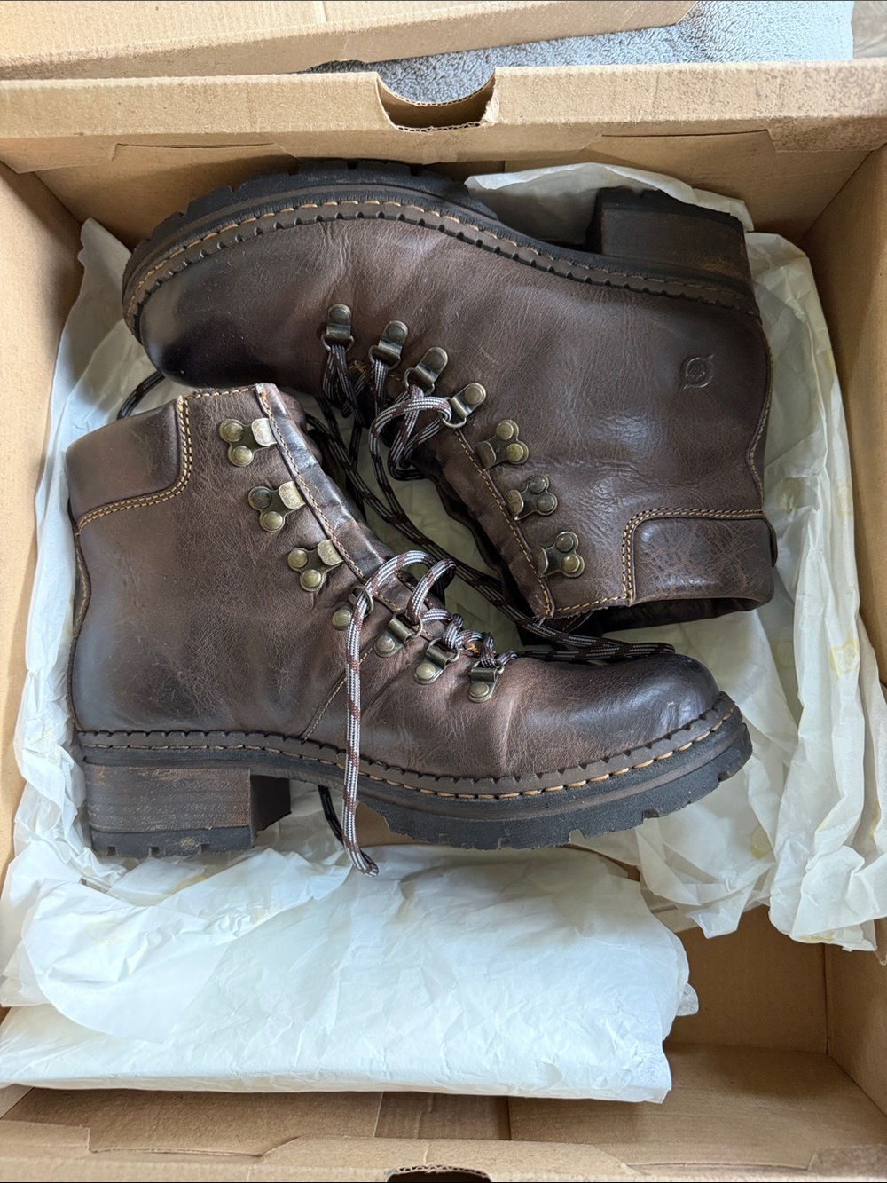 Born Dark Brown Leather Lace-Up Ankle Boots